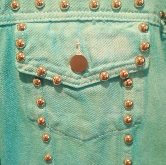 Studded Turquoise Jacket with Heart Design Professionally Riveted Over 100 Rivet - Picture 4 of 7